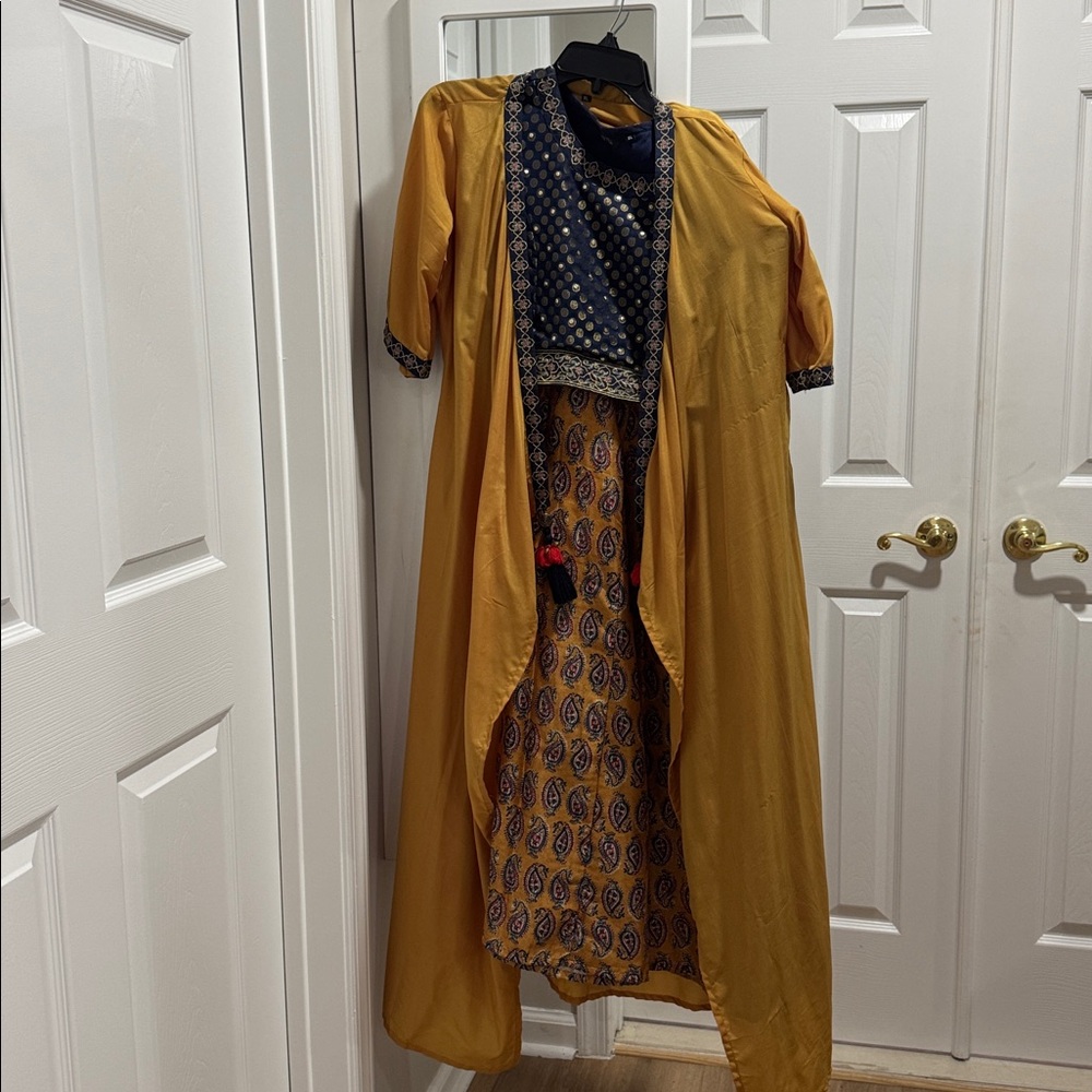 Ready to wear three piece nontraditional lehenga/chaniya choli set with cardigan
